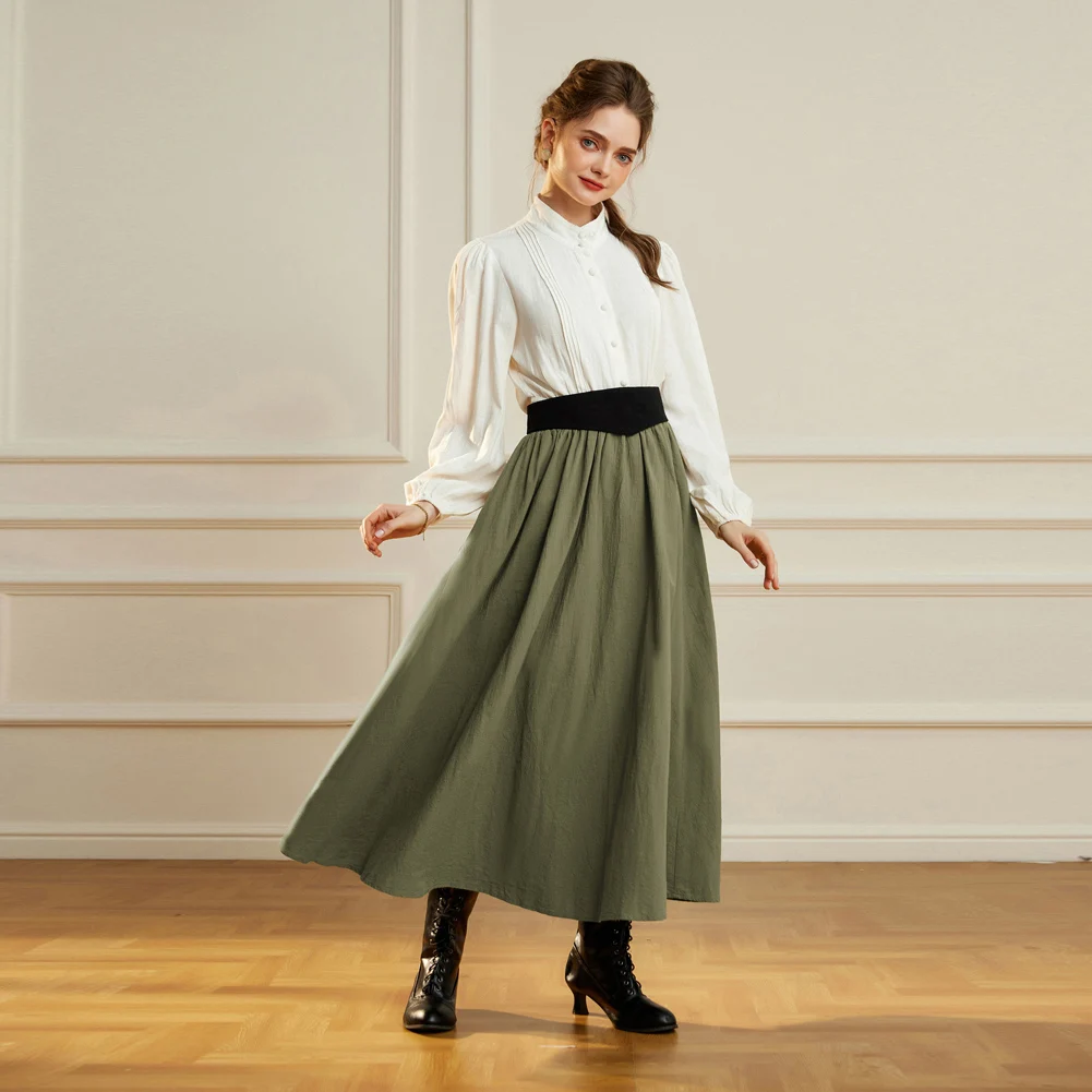 OEM Ladies Gothic Renaissance Maxi Swing Elastic Waist Belt Decorated A-Line Custom Vintage Long Womens Skirts