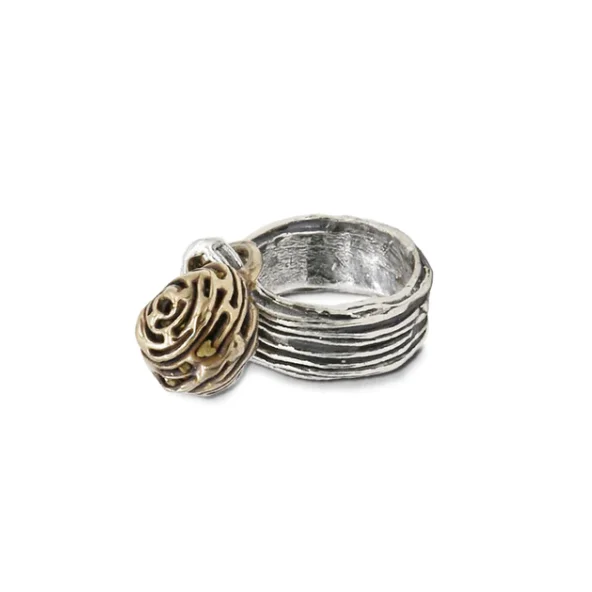 Fine beautiful handmade jewellery woman 925 silver wedding ring with bronze sphere charm