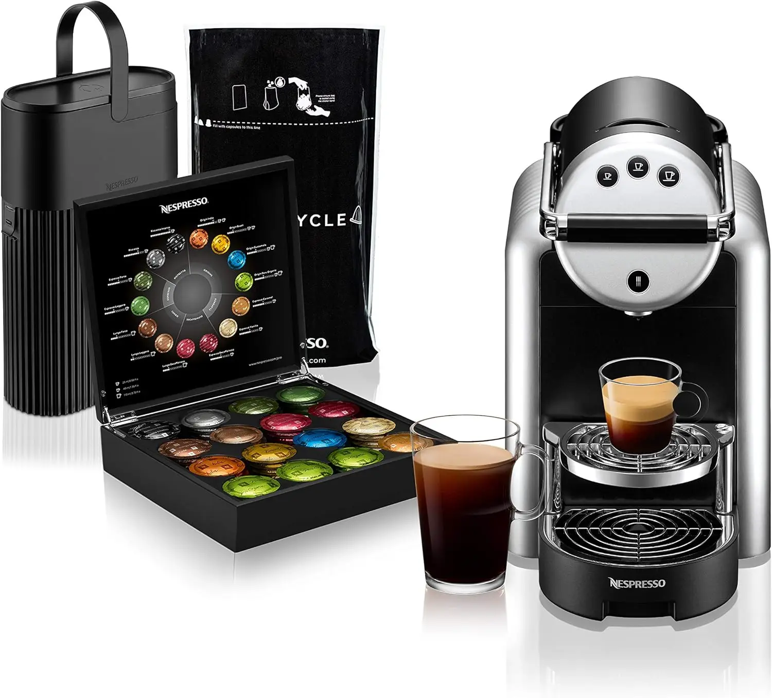 Nespresso, Professional Coffee Maker Starter Bundle, Zenius Professional Coffee Machine, Presentation Box for Nespresso Capsules
