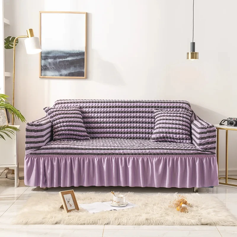Factory custom wholesale elastic cushion cover high stretch durable furniture protector universal sofa cover with skirt