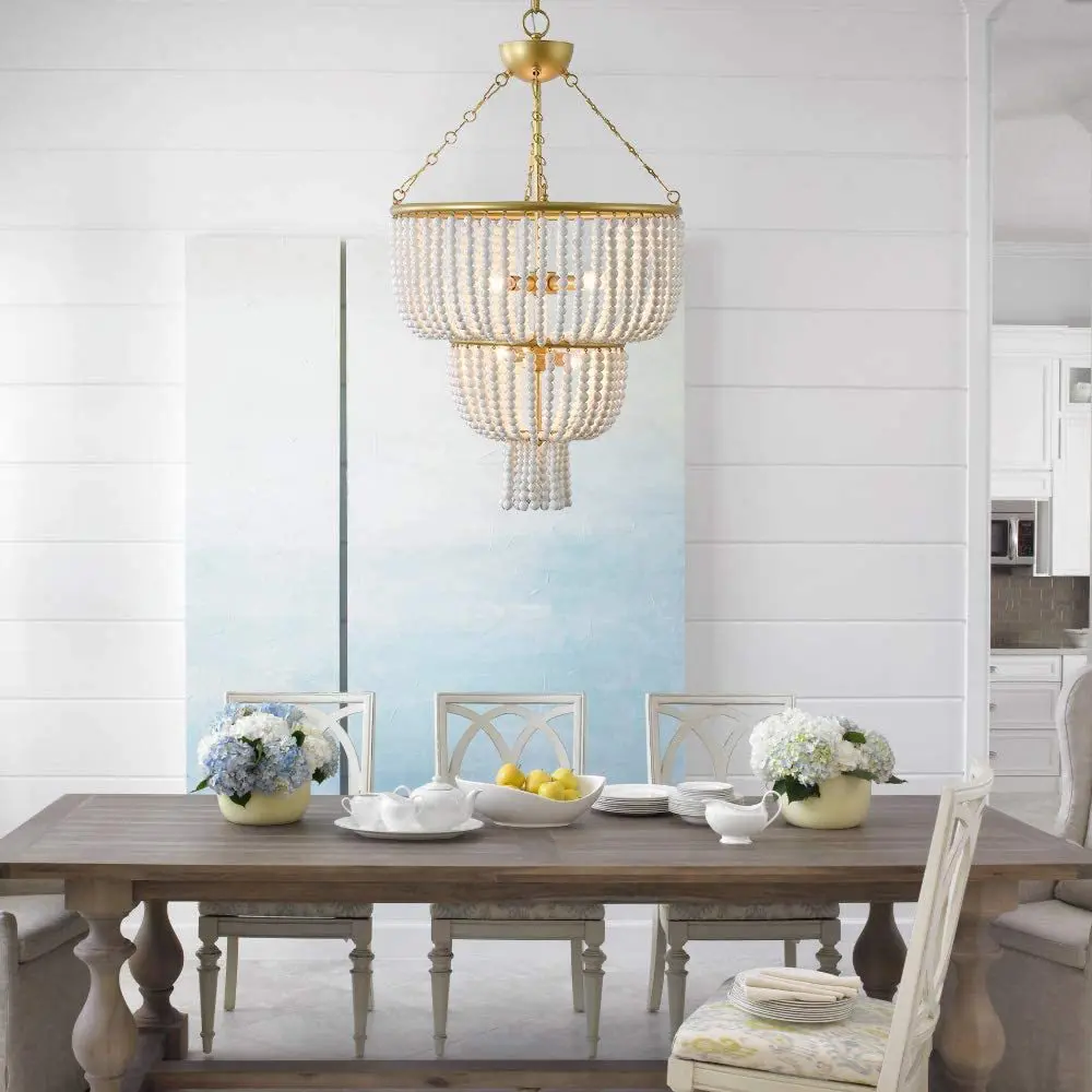 Customization American retro new style romantic warm wood bead boho artistic modern luxury lamp chandeliers & pendant lights