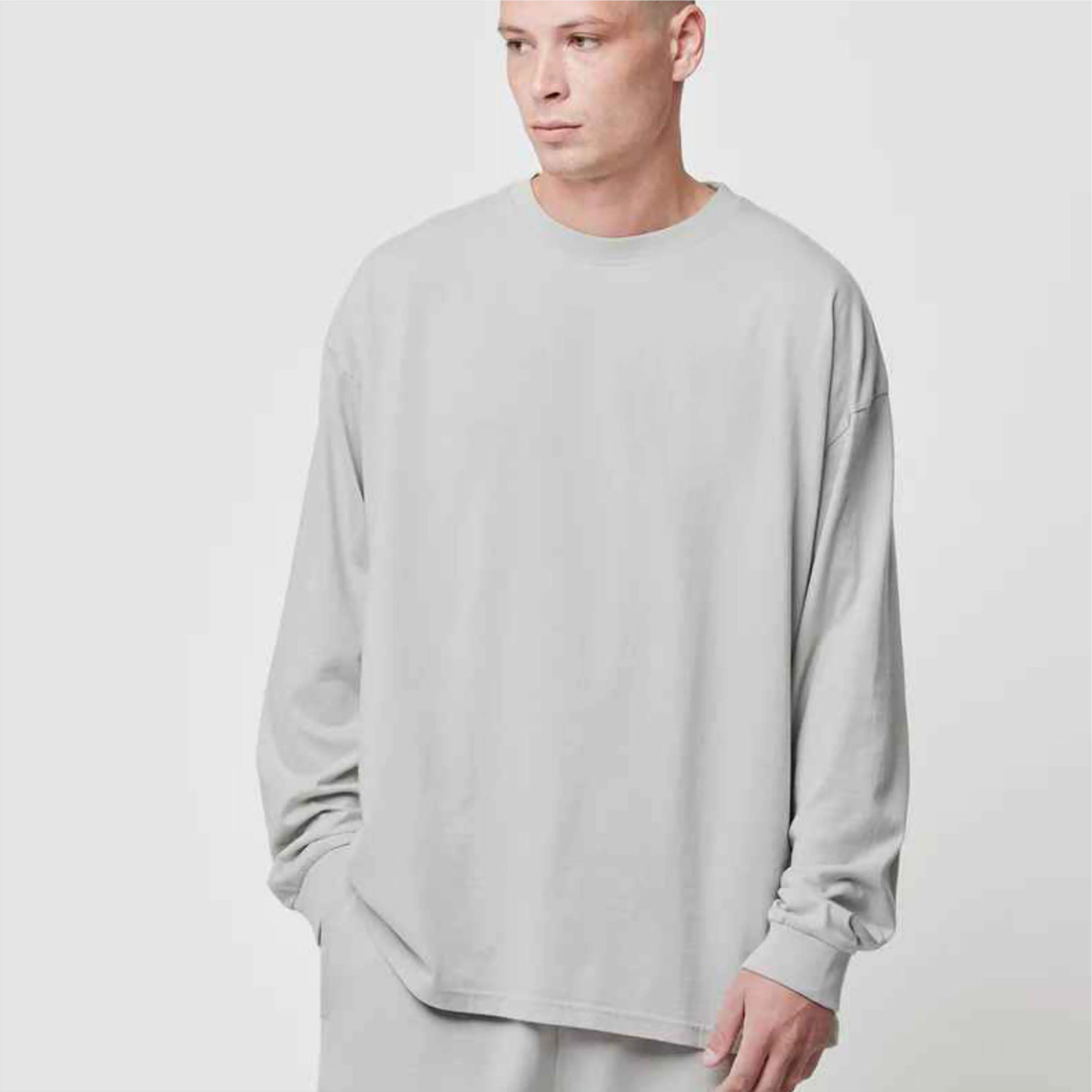 2024 OEM Men waffle clothes Solid waffle knit long sleeve tee Heavy pocket thermal t shirt