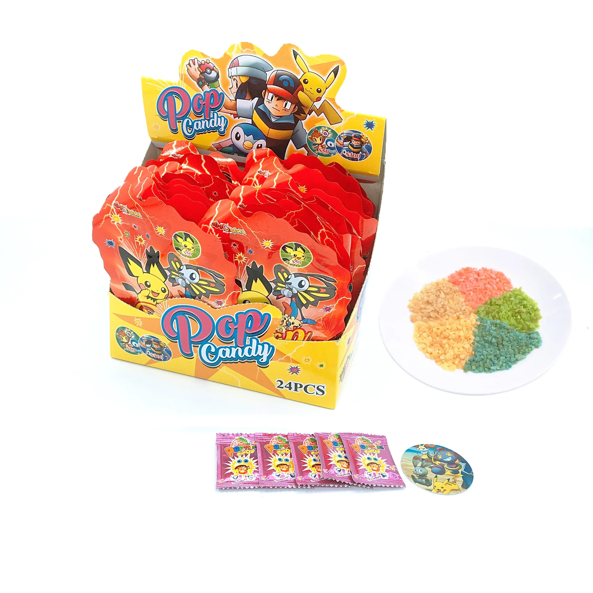Hot Sale Cartoon Packing Mixed Fruit Flavor Popping Candy with Tattoos or Cards in Box