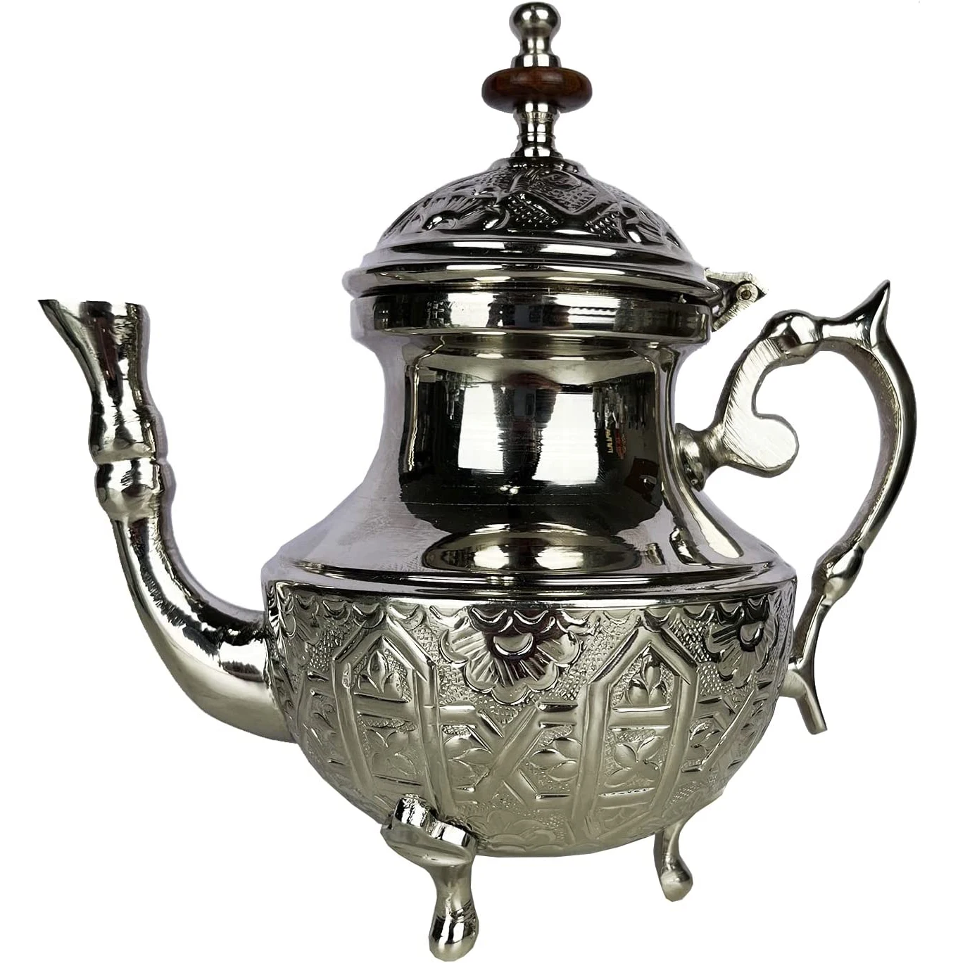 Moroccan 4 Cups Tea Pot Welded Legs Handmade Serving Small Brass Silver Plated Teapot Hand Carved