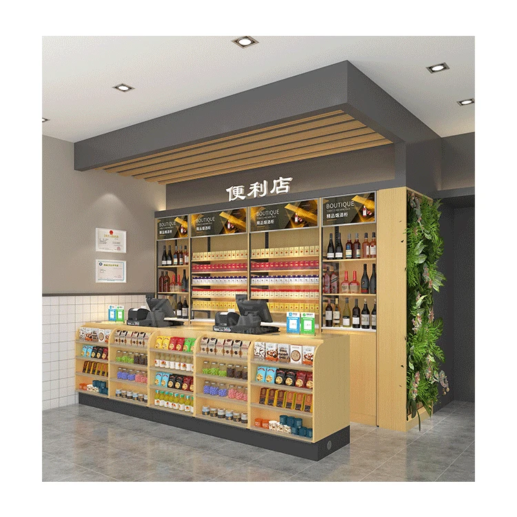 Meicheng Wooden Metal Checkout Desk Grocery Convenience Liquor Store Boutique Shop Counters