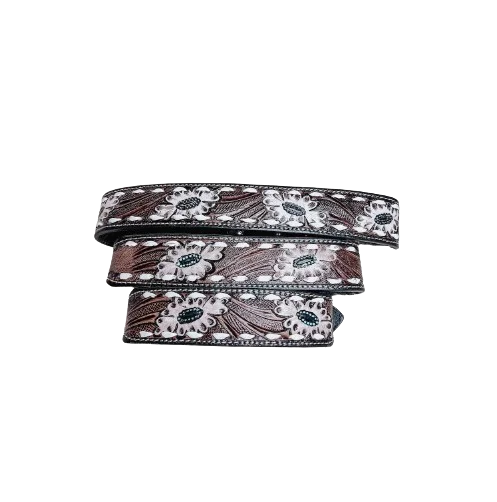 High Quality Hand Tooled White whipstitched Daisy Western Leather Collar For Farm Cattle Dog Show Dog