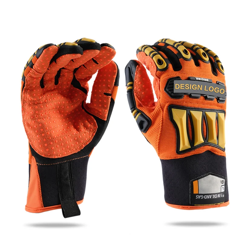 Customize High Quality Silicone Coated Palm Impact Resistant Gloves TPR Work Mechanic Safety Gloves Oil And Gas Gloves