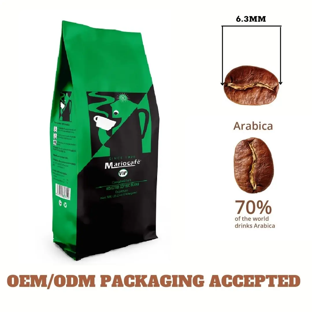 Хорошая цена средней обжарки Марио кафе бренд 16-экран Арабика жареного кофе в зернах с HACCP ISO 9001:2015 из Вьетнама 1 кг