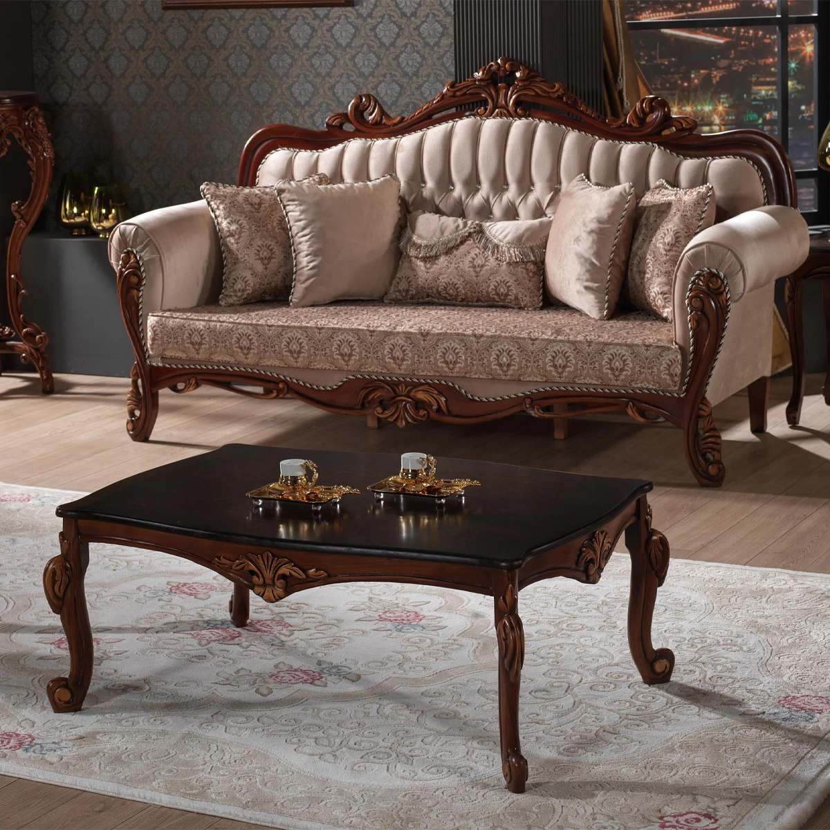 Best Quality design fashion Set Furniture Factory Provided Living Room Sofas Fabric Sofa antique classic style wooden