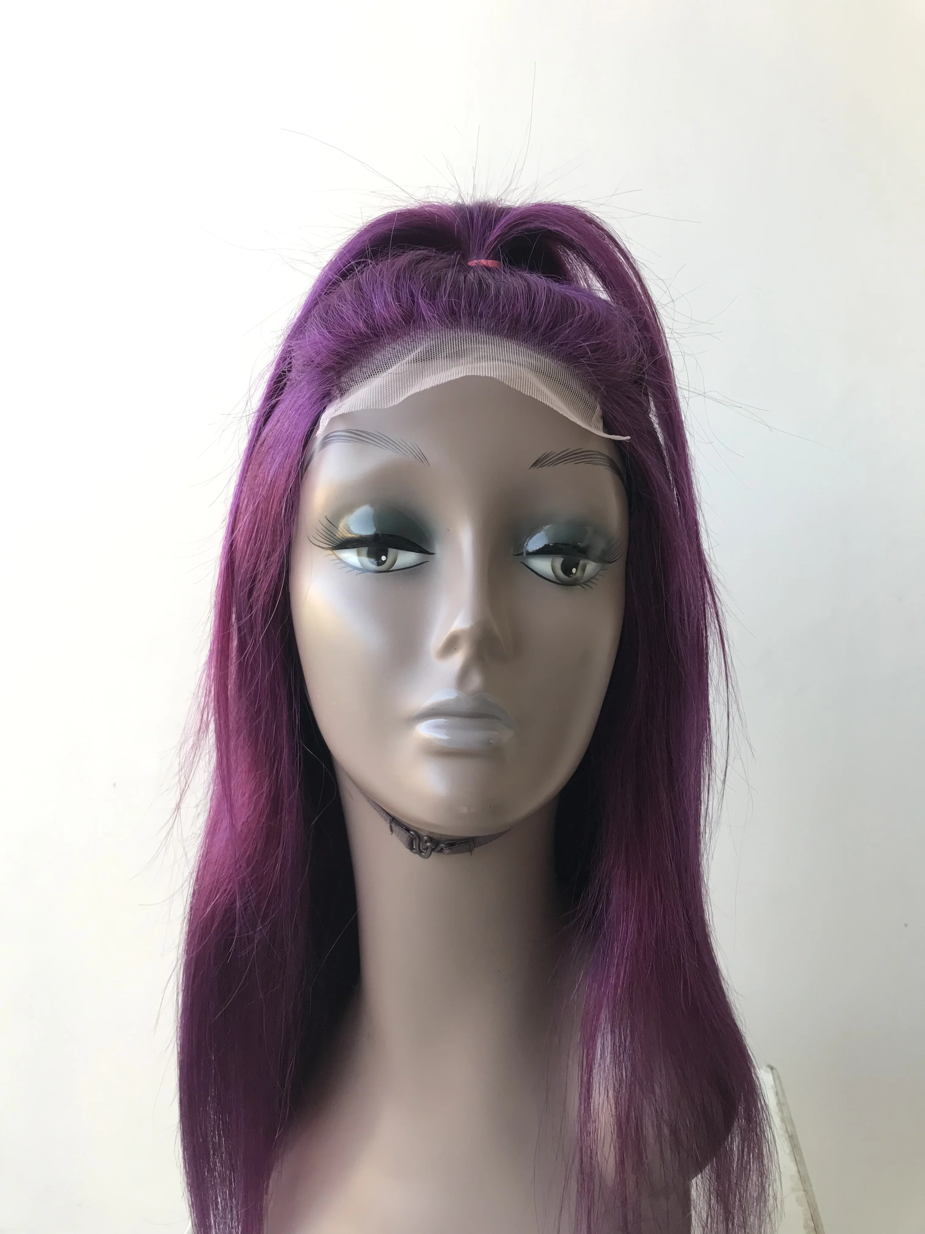 Direct from India Top Best Quality Wholesales Single Donor Hair Raw Indian Temple Remy Virgin 18 Purple Coloured 4x4 Closure Wig
