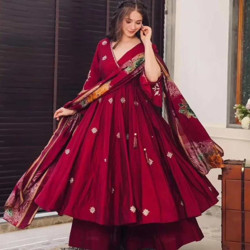 Latest Designer Pure Chinon Silk With Embroidery Work Anarkali Dress By Fab Zone