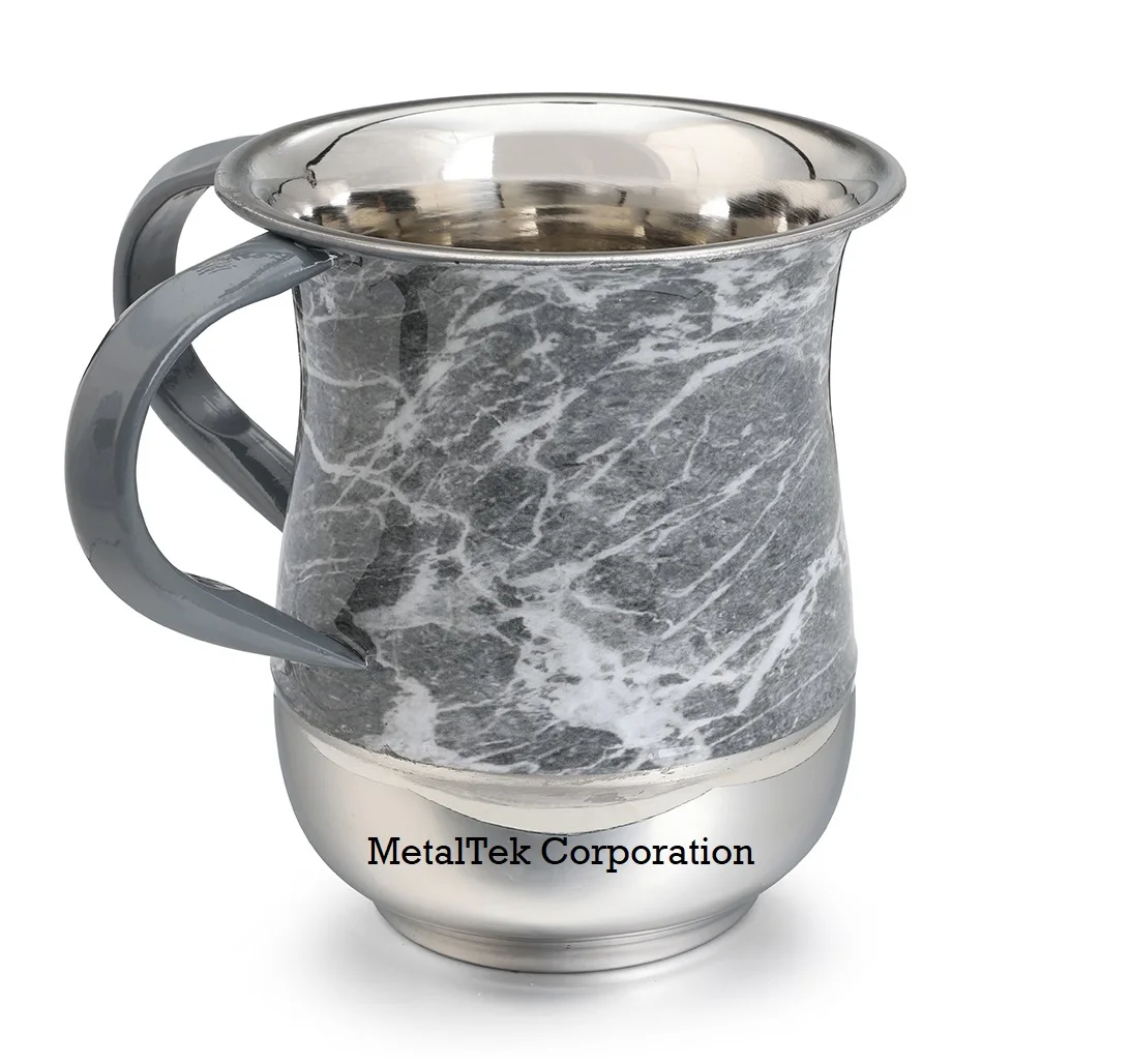 Contemporary Netilat Yadayim Washing Cup Stainless Steel Black Marble Finishing Customized Colours Judaica Negel Vasser Cup