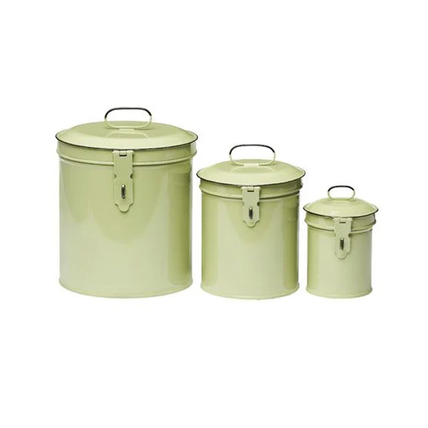 SET OF 3 Kitchen Food Storage Canister Jars Tin Sugar Canister/Nuts Beans Grains Flour Tea Storage Metal Hot Sailing Containers