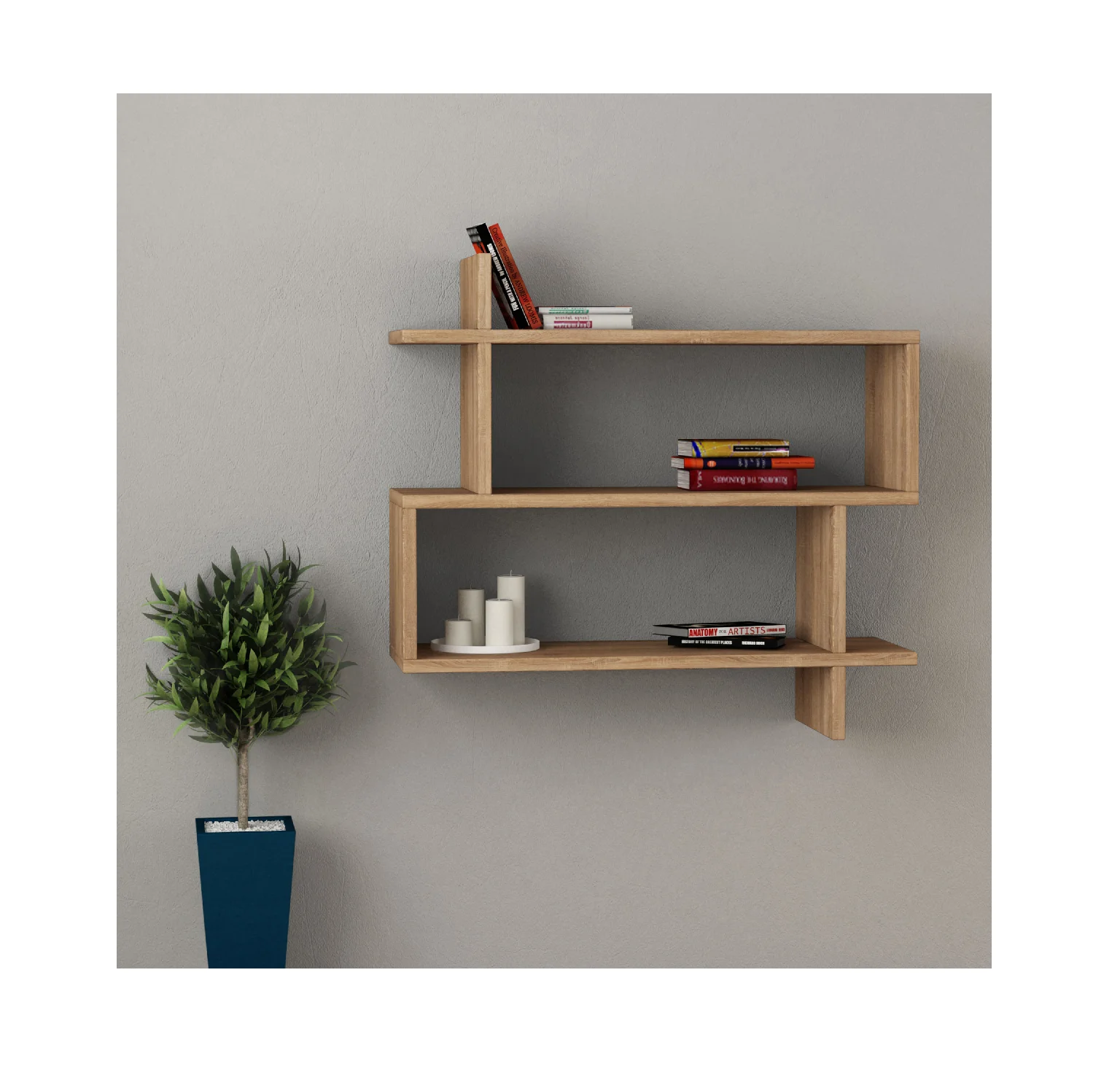 New design wood wall shelf handicraft 3 compartment and square shape wood wall shelf at wholesale price
