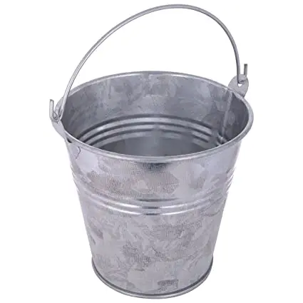 Vintage Antique Galvanized Metal Bucket With Natural Handle