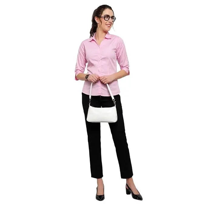 Top Quality Trendy Women Pink Solid Pure Cotton Slim Fit Formal Shirt for Sale in Bulk from Indian Supplier