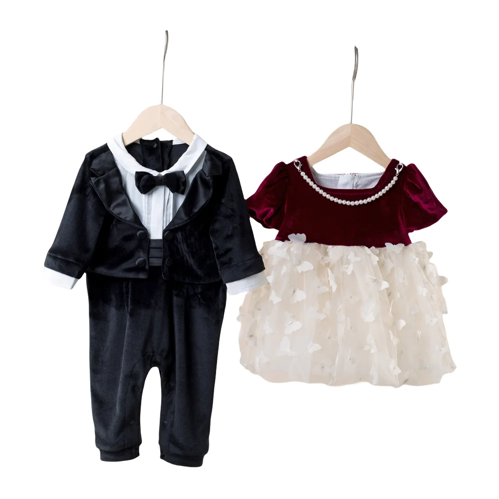 2024 New Arrivals Kabeier Baby Boy Clothes Brother Sister Matching Outfit Rompers Dress Performance Photo Party Newborn Gifts