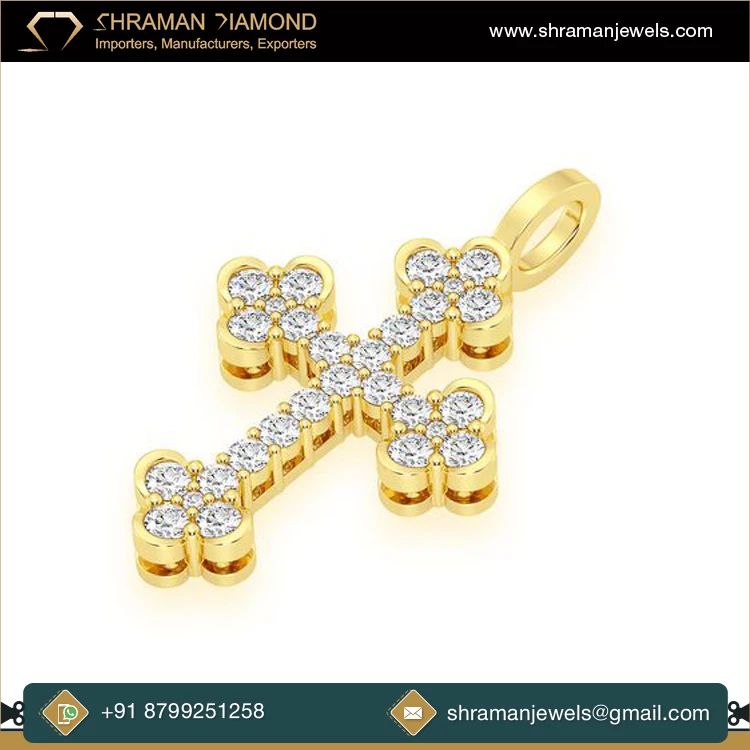 2024 Latest Collection of Eye Catching Design 0.86 CTS 14K Gold Custom Iced Out Natural Diamond Cross VS Pendant at Bulk Price