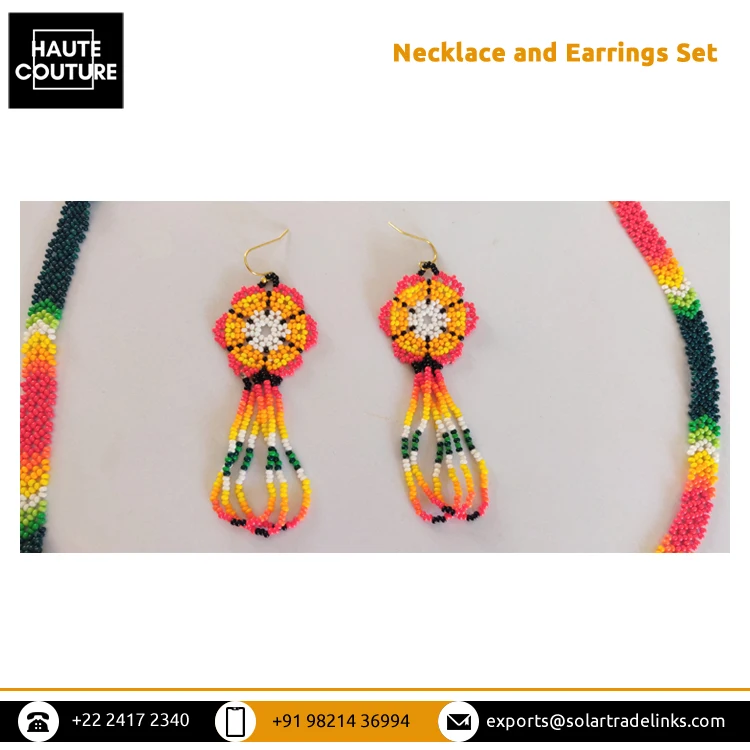 Exclusive Hot Deal on Genuine Quality Bohemian Tribal Gypsy Style Daisy Flower Shape Beaded Necklace and Earrings Jewelry Set