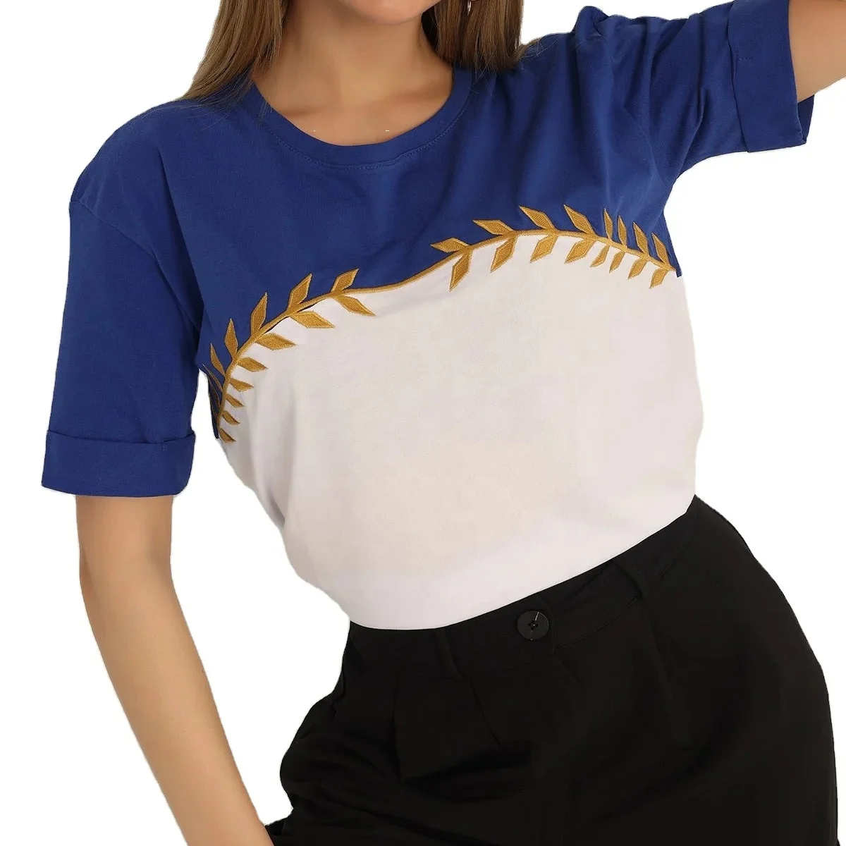 Футболка с вышитым логотипом, хлопковая 100%, 180, с круглым вырезом, большие размеры