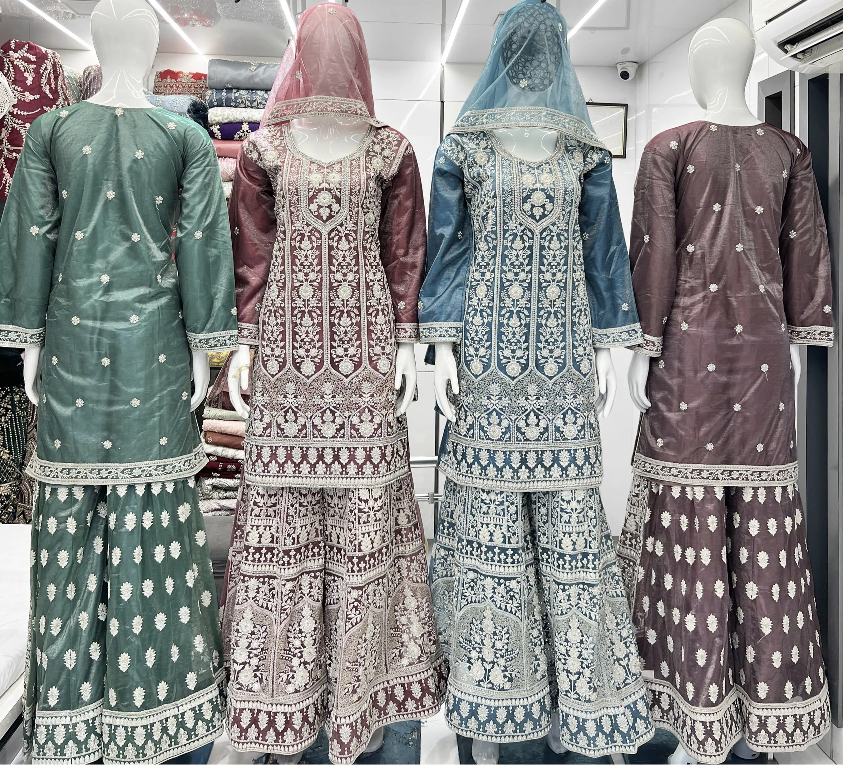 Indian & Pakistani Heavy Rasbary Top and Palazzo Dupatta with Zarkan & Pearls Diamond Front Work Wholesale Price