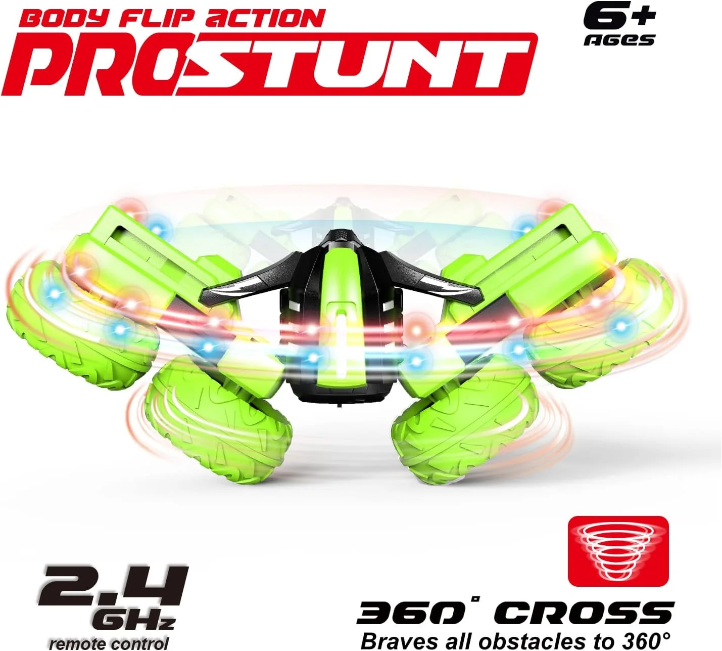 Wholesale 2.4g Rc Stunt Cars Remote Control Car With Lights Double-Sided Driving 360 Degree Flips Rotating Tricolor Car Toy