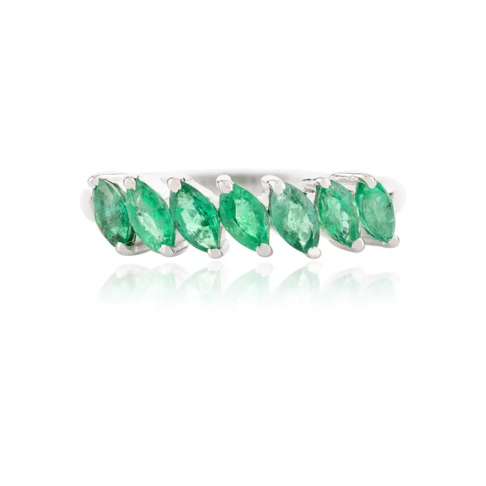 Latest Luxury Collection Of 100% Natural Marquise Cut Emerald Half Eternity Band Ring in 14k Solid White Gold Wholesale Jewelry