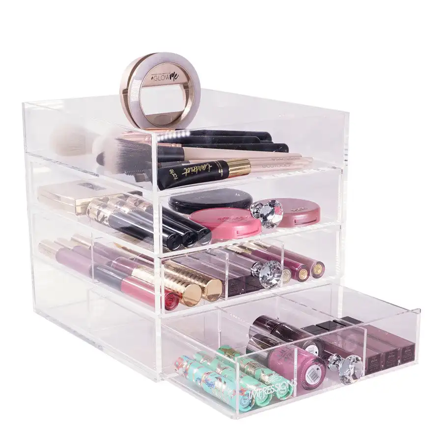 2023 Most Popular Acrylic Desk Organizer Make Up Acrylic Box Makeup Brush Organizer With 3 Drawers