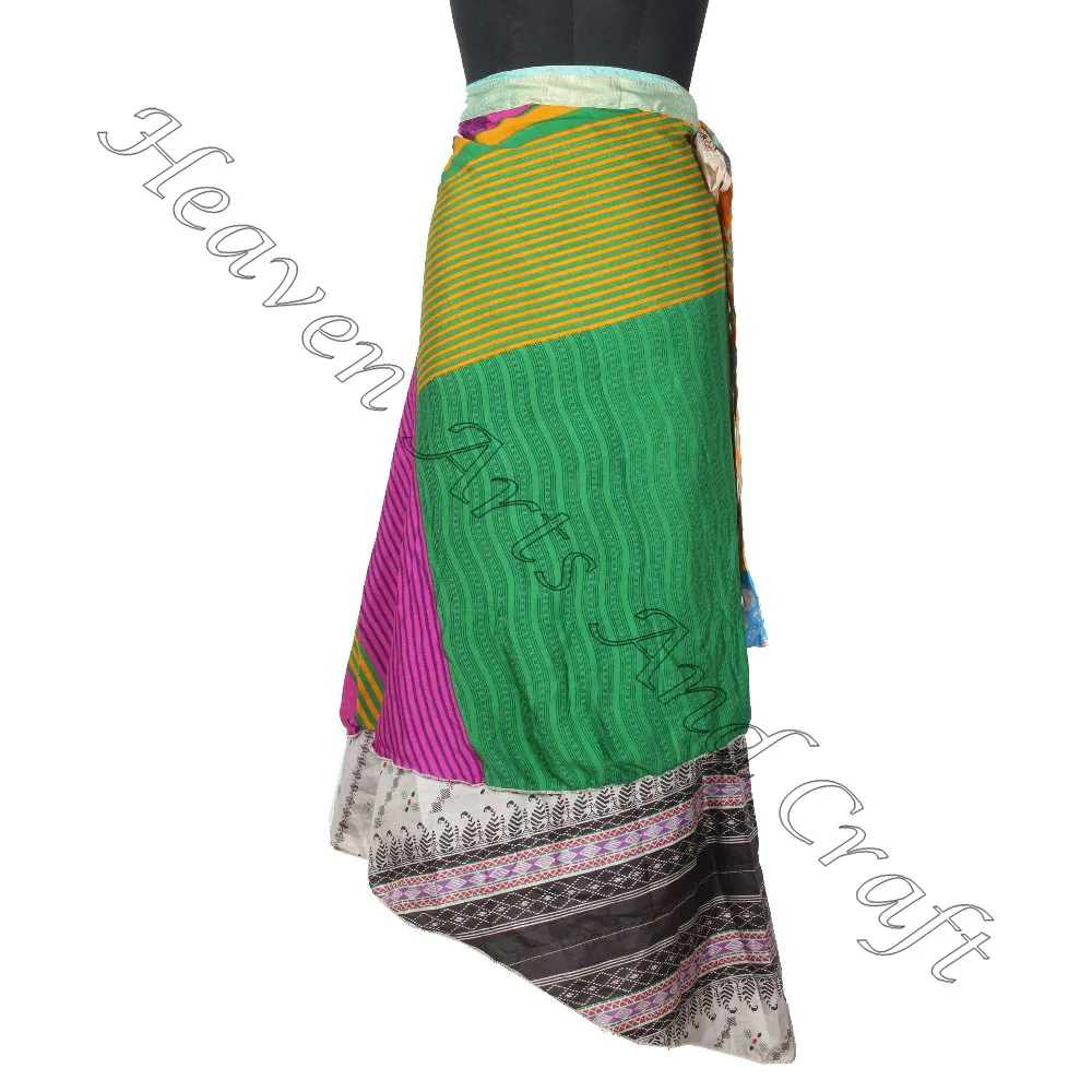 New Long Length Wrap Skirt Wholesale Vintage 2 Layer Magic Wrap Hippi Sari Silk reversible vintage silk magic 38inch length wrap
