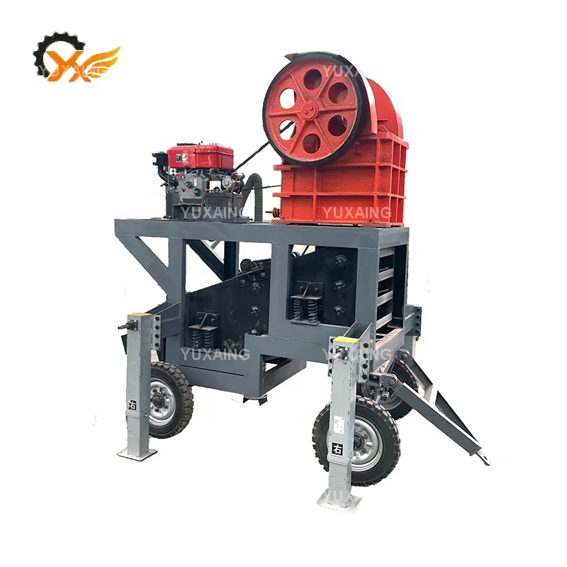 Mobile Portable Small rock stone jaw crusher PE250x400 mini jaw crusher driven by motor with vibrating screen