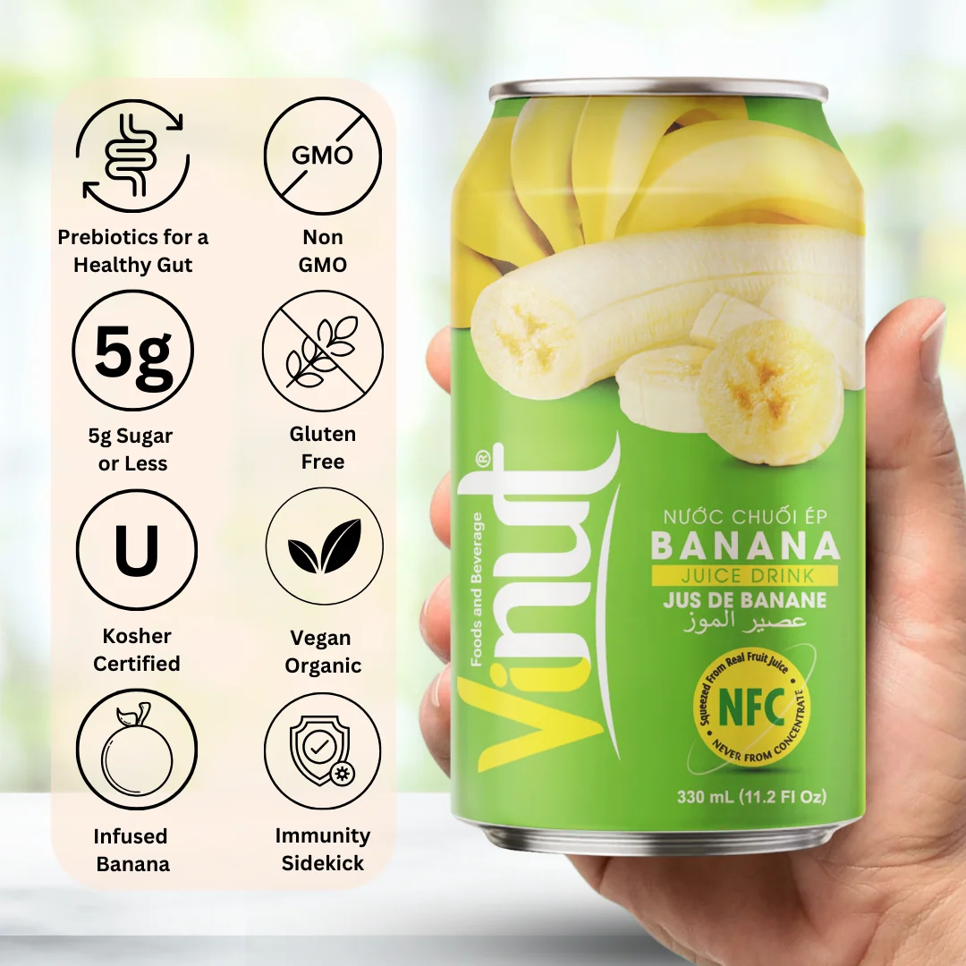 Wholesale Best Price Banana Juice Drink 330ml (11.1 floz) VINUT Vietnam Factory | Free Sample & Design, Private Label, (OEM,ODM)
