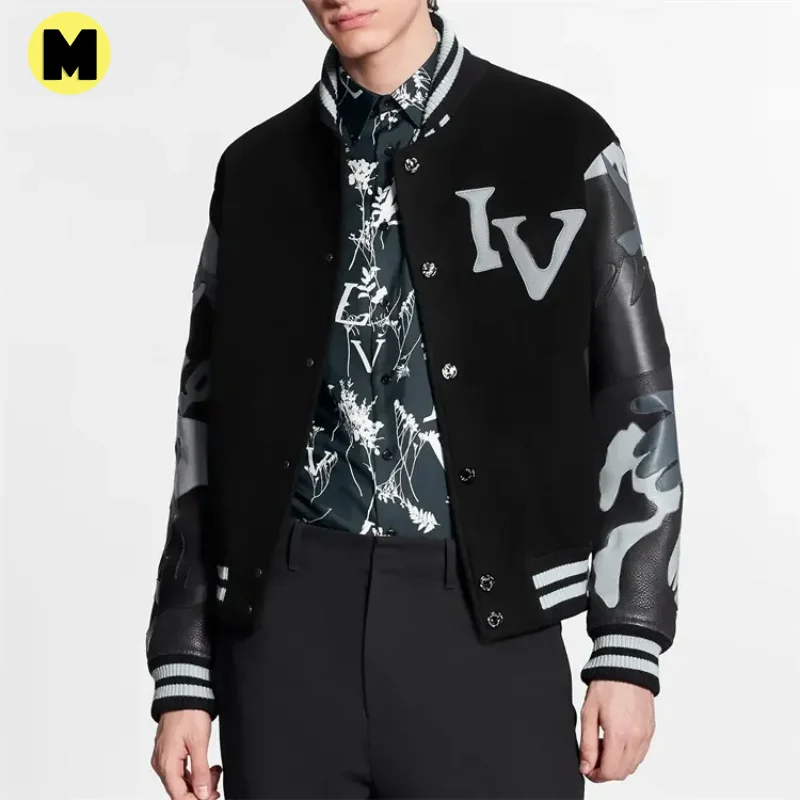 Custom Logo Premium Leather Camouflage Sleeves Lettermen New Design Casual Wear Winter Varsity Jacket For Men