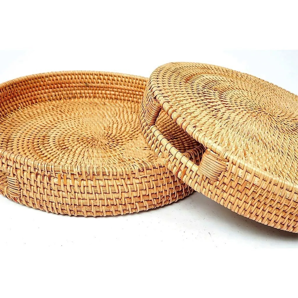 Cheapest wholesales Round Rattan Tray Handwoven Unique Design Rattan Round Tray made in Vietnam