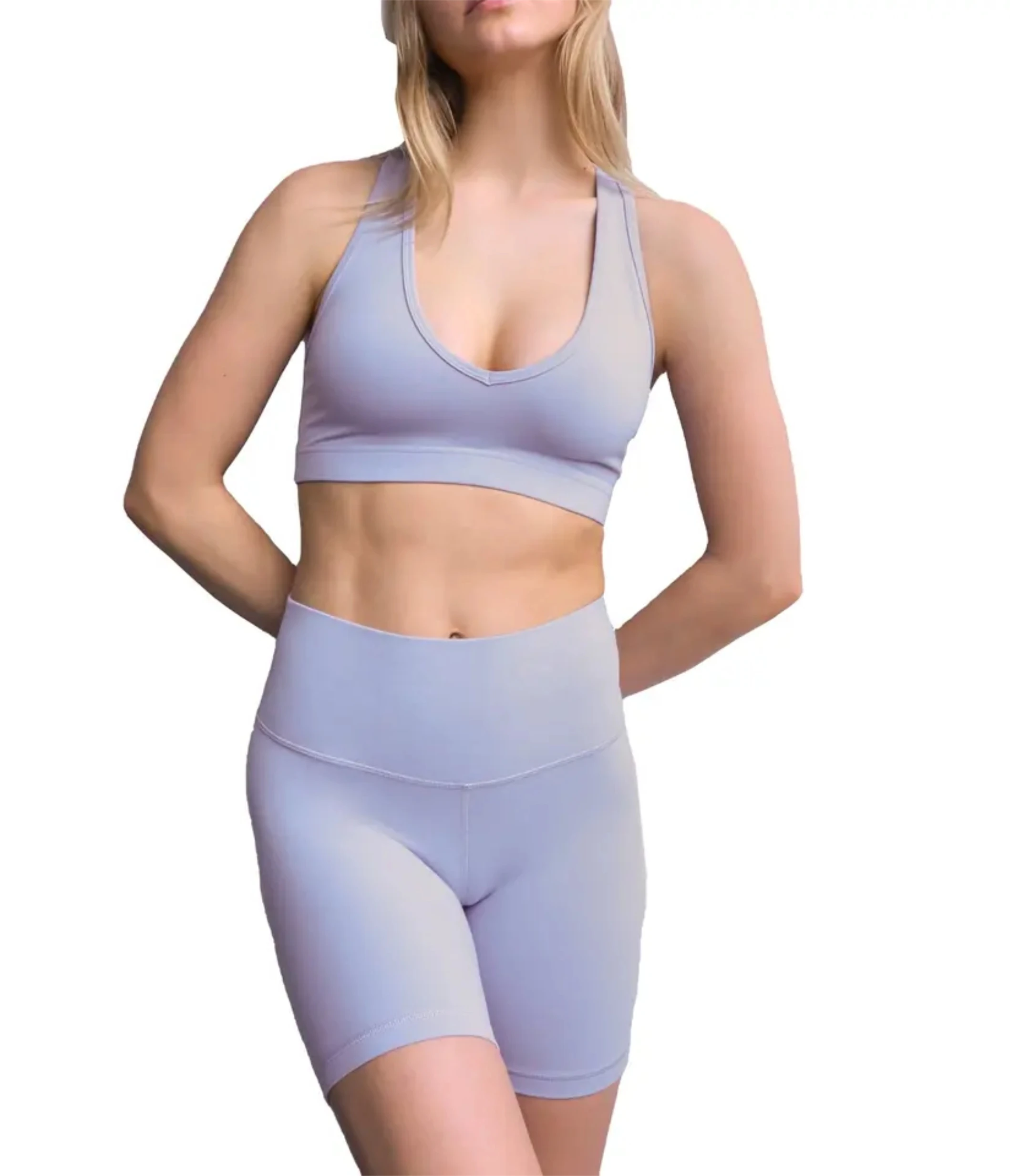 S-XL Shockproof Beauty Back Women Yoga Sets Solid Color Naked Feeling Breathable Design Your Own Biker Wear Bra And Shorts Set
