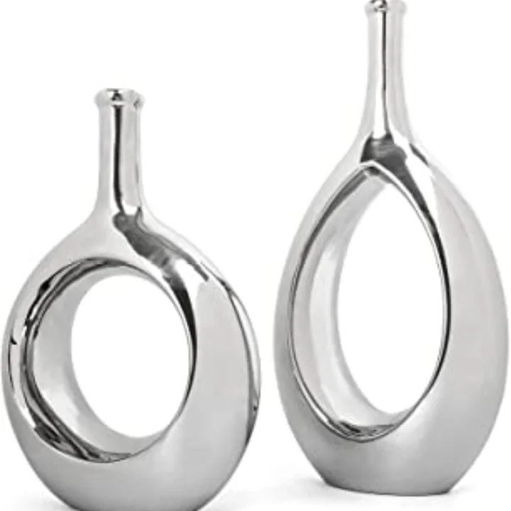 Hot Sale Customized Shape Dinner Table Centerpieces Vases Christmas Party Decoration Two Tone Finishing Metal Flower Vases