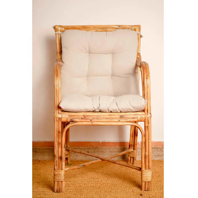 Best selling Natural Wicker Chair with a canvas cushion seat and a back rest for outdoor furniture rattan chair Cane & Bamboo