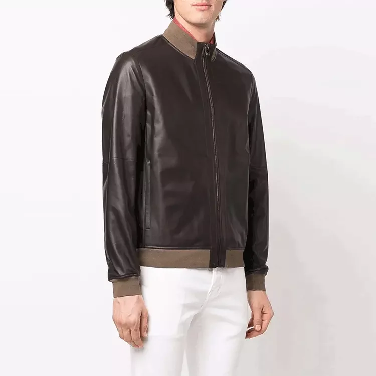 Men Wholesale Genuine Slim Fit Black Leather Jacket For Sale