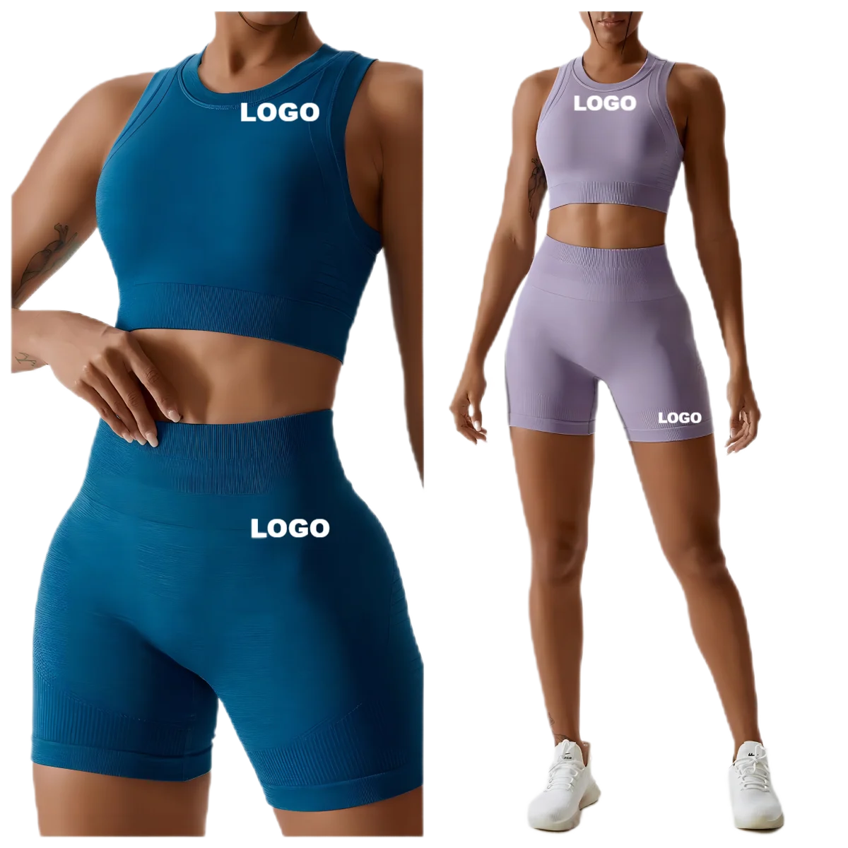 Modern Gym sets for women 2024 sports bra or shorts stripped crop solid colour workout crop top leggings wholesale