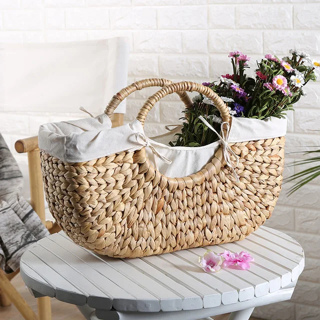 Bulk quantity wholesale eco friendly biodegradable water hyacinth lady bag women handbags shopping bags