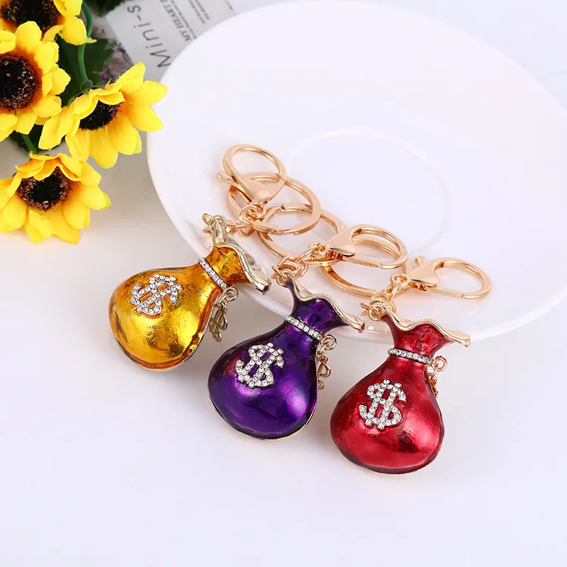 HOT Creative Diamond Crystal Money Bag Lucky Bag Car Keychain Metal Pendant Female Bag Accessories Key Chain