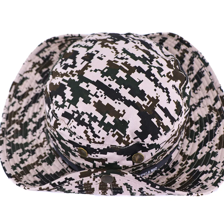 Qianzun outdoor fishing adjustable string camouflage hat boonie cotton camo boonie hat with side snap