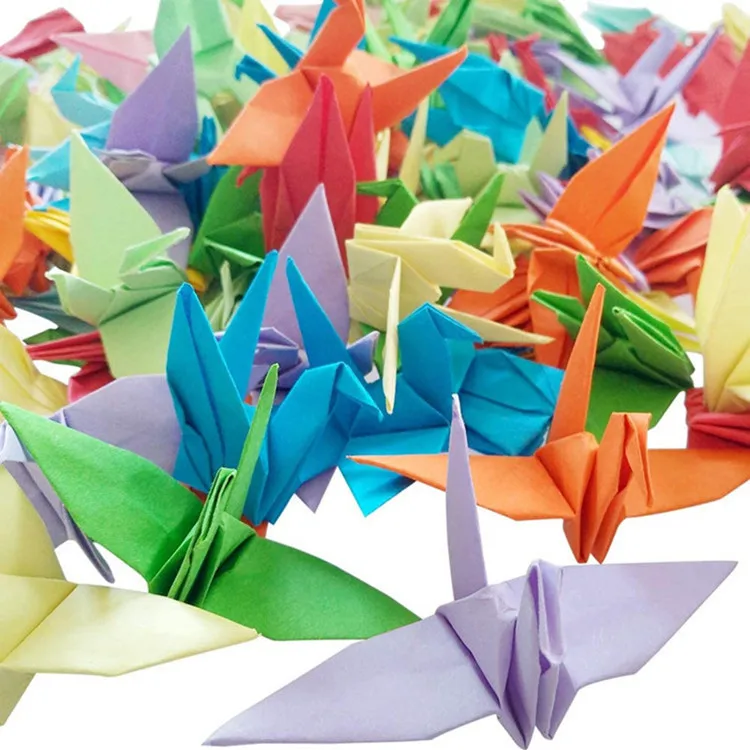 100pcs/Bag 10cm Mixcolor Glitter Paper Origami Crane Handmade Paper Flowers Origami Crane