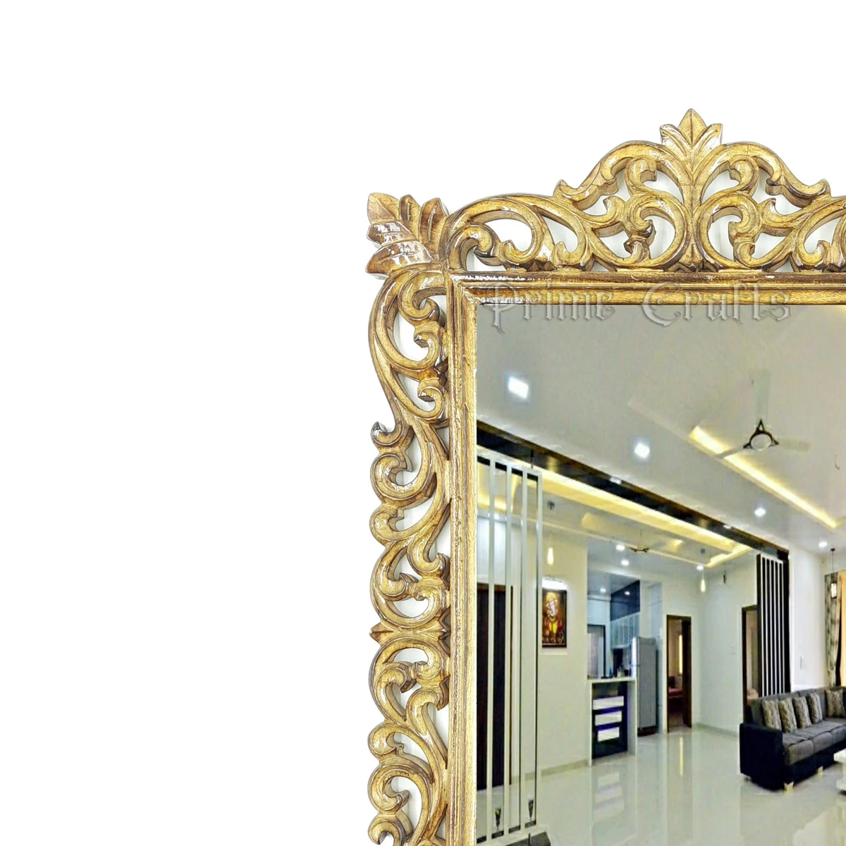 Luxury round Rustic Mirror Handcrafted Wooden with Natural Color Carved Wood by AYAANS CREATIONS Wall AC-5440