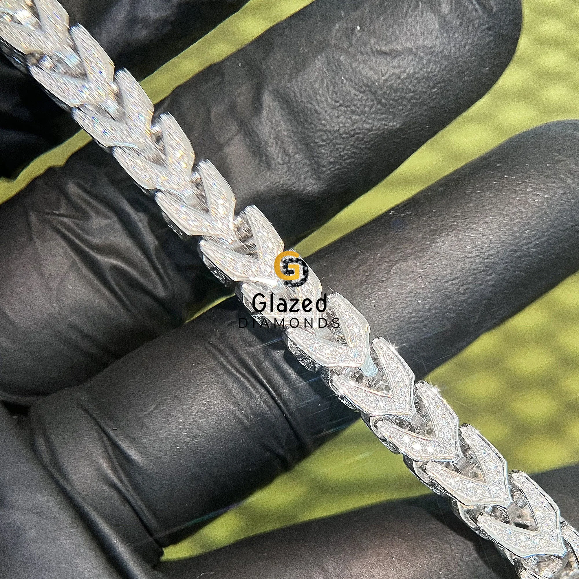 Hot Selling 925 Sterling Silver Franco Cuban Chain Studded With Round Brilliant Cut Vvs Clarity Moissanite Diamonds For Men