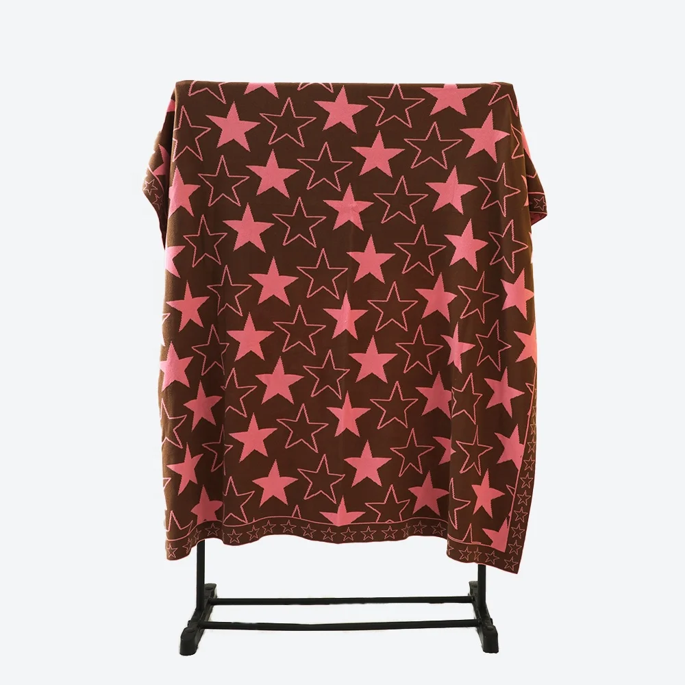 Adorable Brown Star Knitted Baby Blanket High Quality Washed Cheap Stretchy Smooth Throw Online Newborn Baby Wrap