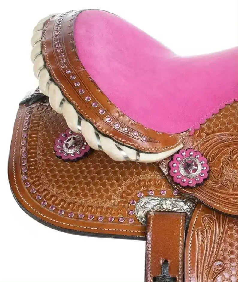 High Quality Demanded Pink Crystal Premium Leather Western Pleasure Trail Barrel Racing Horse Saddle At Wholesale Manufacture