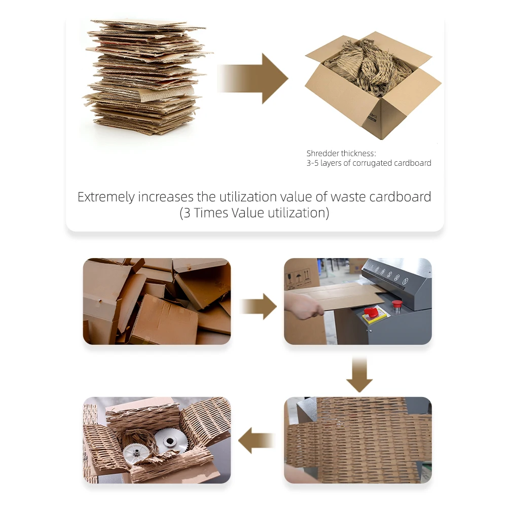 Eco-friendly Solution Recyclable Waste Carton Box Cutting 300-500mm Corrugated Kraft Paper Expanding Cardboard Shredder Machine