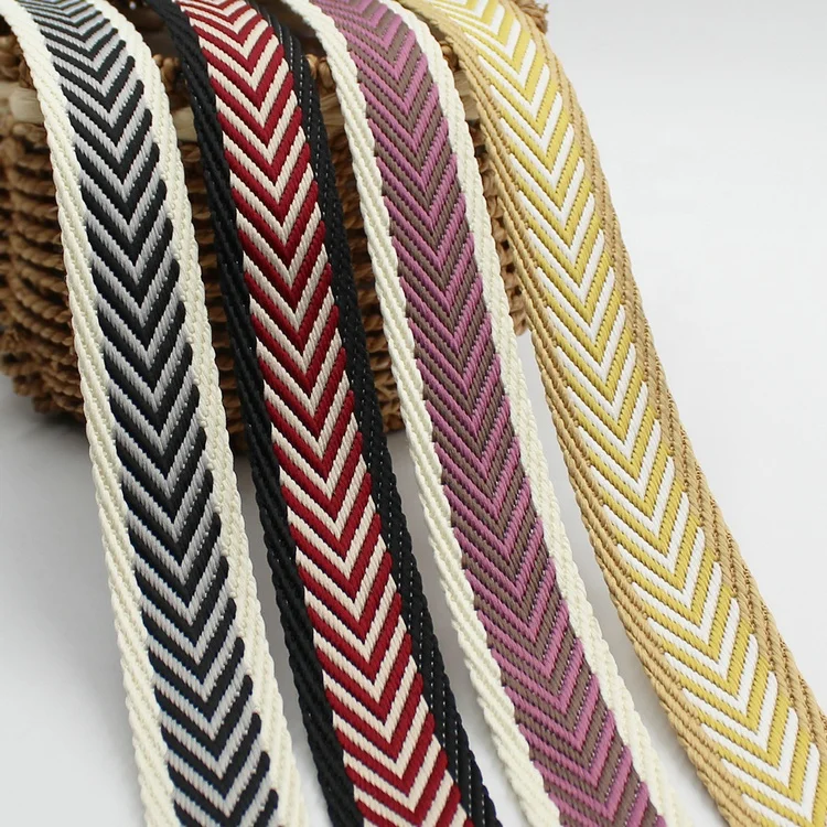 Customize 38mm high tenacity thick polyester chevron design webbing for clothing bags shoes