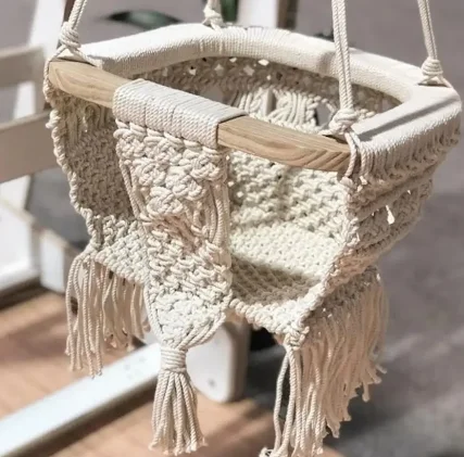 Handmade Baby Macrame Swing with Cotton Cushion  Macrame baby swing With Custom logo