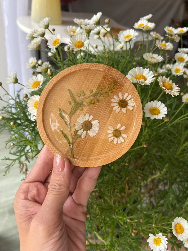 Handmade flower coasters, bamboo resin coasters, floral coasters Hot Sales 2024